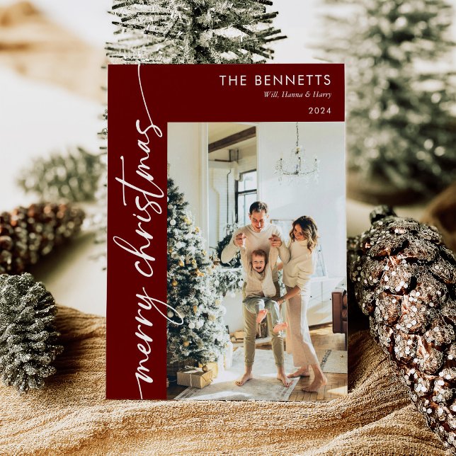 Cartão De Festividades Vermelho de Foto Cristma de Feliz de Script Minima (Criador carregado)