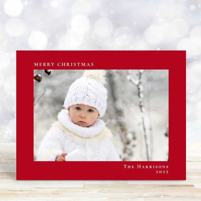 Cartão De Festividades Vermelho de Foto de Natal Mínimo Moderno (Share the love and warmth of the season with your personalized photo Christmas card)