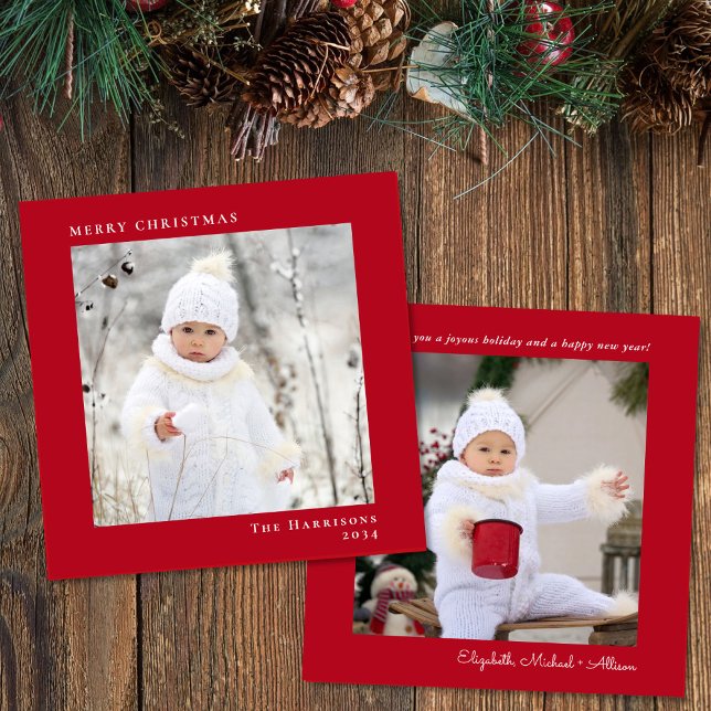 Cartão De Festividades Vermelho de Foto de Natal Mínimo Moderno (Share the love and warmth of the season with your personalized photo Christmas card)