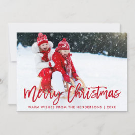 Cartão De Festividades Vermelho de Natal com Estrela de Script de Pincel