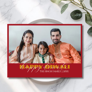 Cartão De Festividades Vermelho Escuro Foto Moderna Feliz Saudação Diwali