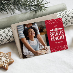 Cartão De Festividades Vermelho   Foto Brilhante De Espíritos De Natal