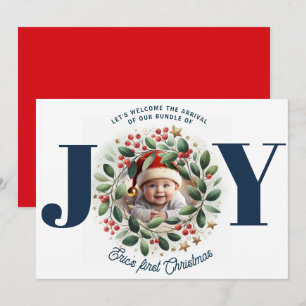 Cartão De Festividades Vermelhos Aquarela Mistletoe wreath Bundle of JOY