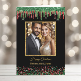 Cartão De Festividades Vermelhos Natal e Glitter Negro