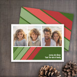Cartão De Festividades Vermelhos Vermelhos - 3 Colagem de Fotos<br><div class="desc">Frente - 3 Modelo de foto em uma grade simples com uma borda branca. Um padrão divertido e retrô de faixa com vermelhos e verdes e uma simples fonte fazem um design moderno e mínimo para a temporada de férias. Traseiro - Padrão verde profundo e vermelho de faixa retrorativa com...</div>