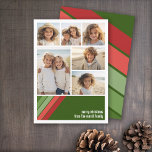 Cartão De Festividades Vermelhos Vermelhos - 6 Colagem de Fotos<br><div class="desc">Frente - 6 Modelo de foto em uma grade simples com uma borda branca. Um padrão divertido e retrô de faixa com vermelhos e verdes e uma simples fonte fazem um design moderno e mínimo para a temporada de férias. Traseiro - Padrão verde profundo e vermelho de faixa retrorativa com...</div>