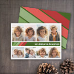 Cartão De Festividades Vermelhos Vermelhos - Colagem de Fotos 8<br><div class="desc">Frente - 8 Modelo de foto em uma grade simples com uma borda branca. Um padrão divertido e retrô de faixa com vermelhos e verdes e uma simples fonte fazem um design moderno e mínimo para a temporada de férias. Traseiro - Padrão verde profundo e vermelho de faixa retrorativa com...</div>