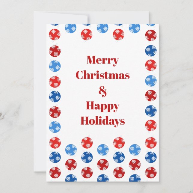 Cartão De Festividades Vernentes de Natal azuis e vermelhos com flocos de (Frente)