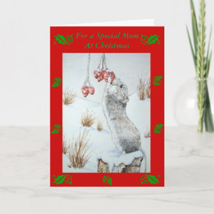 Cartão De Festividades versed cute mouse red berries snow scene wildlife
