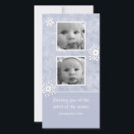 Cartão De Festividades Vertical 2-photo card<br><div class="desc">Send warm holiday wishes with this cool blue snowflake collection. Design by Susan Albert and copy by Megan Myers of The Navicor Group,  an inVentiv Health company. Portions of all proceeds go to GRACE (Giving Relief And Care to our Elderly).</div>