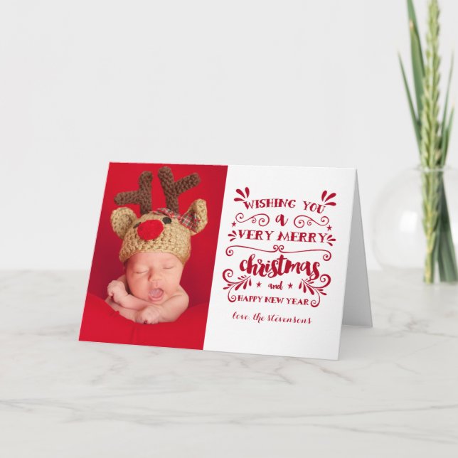 Cartão De Festividades Very Merry Christmas Typography Photo Card (Frente)