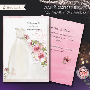 Cartão De Festividades Vestido de Noiva em Aquarela Elegante Parabéns de