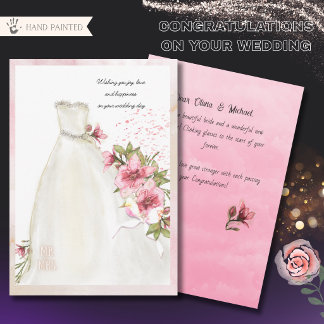 Cartão De Festividades Vestido de Noiva em Aquarela Elegante Parabéns de