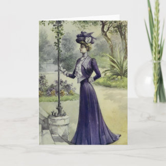 Cartão De Festividades Vestido Francês Violeta Contra Moda Vitoriano-Vint