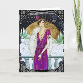 Cartão De Festividades Vestido Roxo Vintage dos Anos 1920 Senhora Flapper