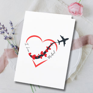 Cartão De Festividades Viagem Birthday Airplane Heart & Photo Custom