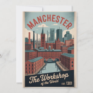 Cartão De Festividades Viagem pela Silhueta Retro de Manchester, Inglater
