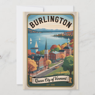 Cartão De Festividades Viagem Retro Burlington Vermont Antiga