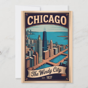 Cartão De Festividades Viagem Retro Cidade do Vento Chicago Illinois