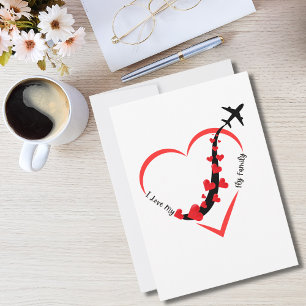 Cartão De Festividades Viajair Avião Coração e Eu amo Minha Família Voado