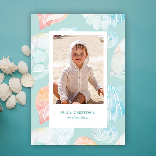 Cartão De Festividades Vias E Saudações Da Shell Watercolor (Criador carregado)