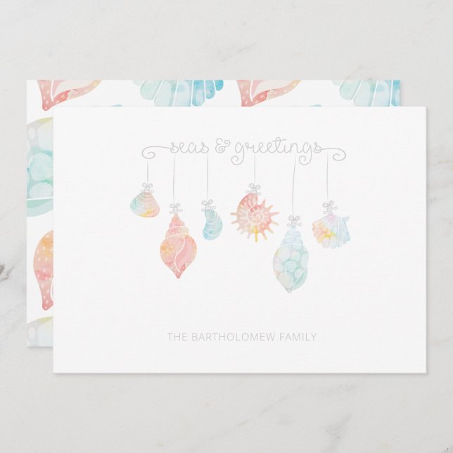 Cartão De Festividades Vias E Saudações Da Shell Watercolor (Frente/Verso)