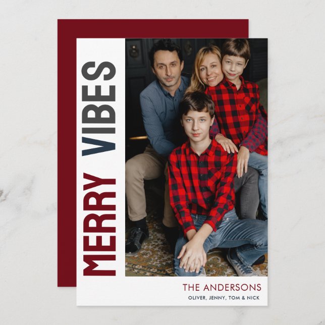 Cartão De Festividades Vibes da Feliz de fotos da Trendy (Frente/Verso)