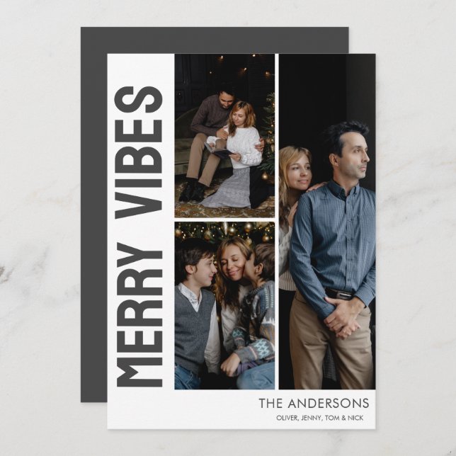 Cartão De Festividades Vibes de Feliz de Foto Clássica Trendy 3 (Frente/Verso)