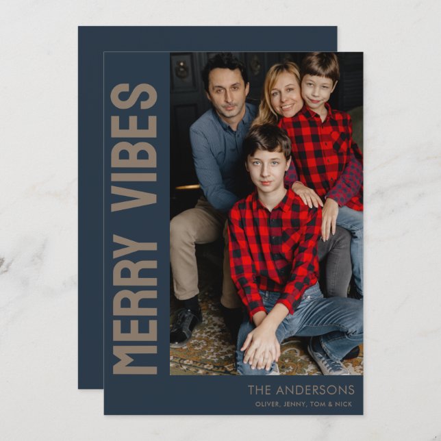 Cartão De Festividades Vibes de Feliz de Fotografias Personalizadas Elega (Frente/Verso)