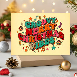 Cartão De Festividades Vibrações Retro Groovy de Natal