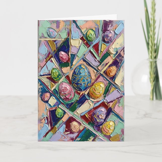 Cartão De Festividades Vibrant Abstract Easter Egg Impasto Oil Painting (Frente)