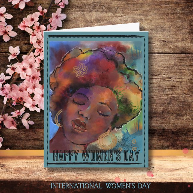 Cartão De Festividades Vibrant Watercolor Black Woman International Women (Vibrant Watercolor Black Woman International Women Holiday Card)