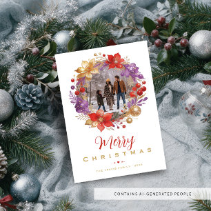 Cartão De Festividades Vibrante Floral de Natal em Aquarela Foto TMF26