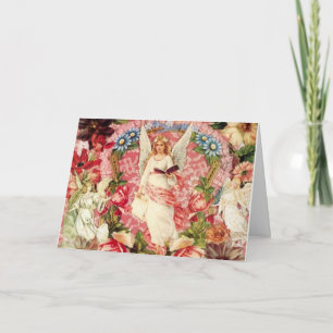 Cartão De Festividades Victorian Angels and Flowers Collage Card