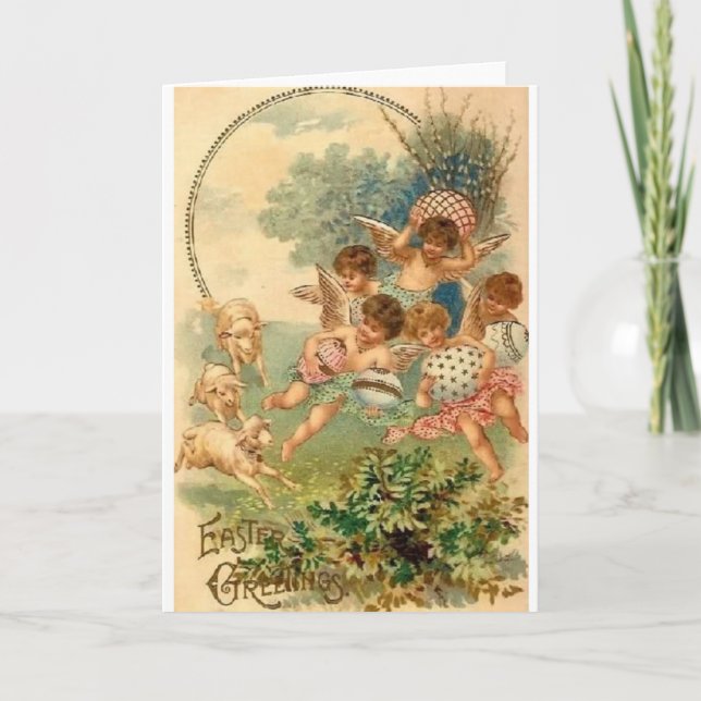 Cartão De Festividades Victorian Angels Easter Greeting Card (Frente)