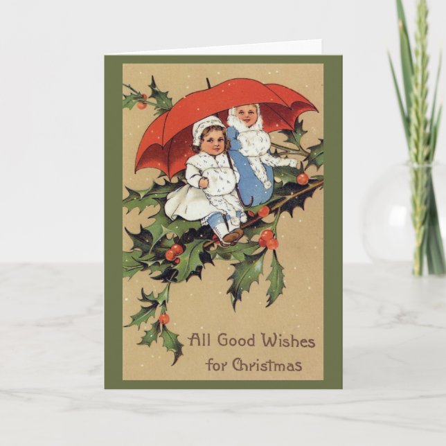 Cartão De Festividades Victorian Children Christmas Greeting Card (Frente)