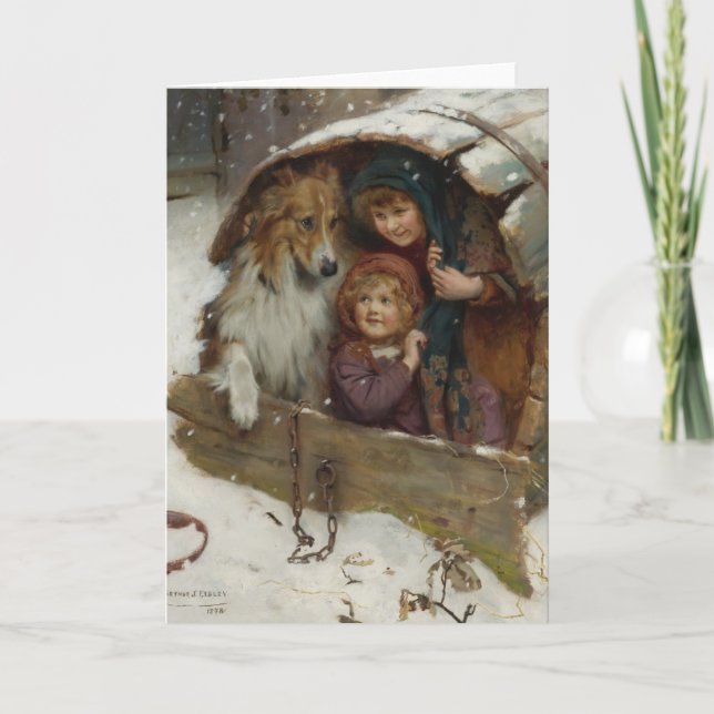 Cartão De Festividades Victorian Children in Doghouse (Frente)