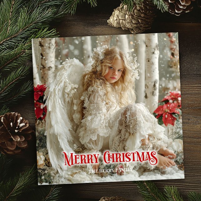 Cartão De Festividades Victorian Christmas angel red white gold winter  (Victorian Christmas angel red white gold winter card)