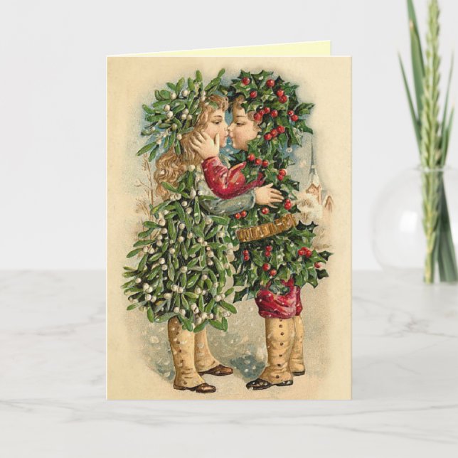 Cartão De Festividades Victorian Christmas Kisses Card (Frente)