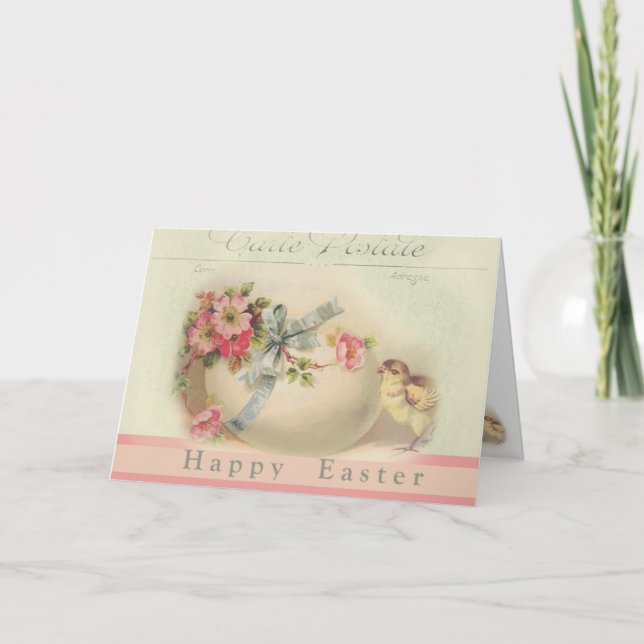 Cartão De Festividades Victorian Easter chick and egg Happy Easter (Frente)