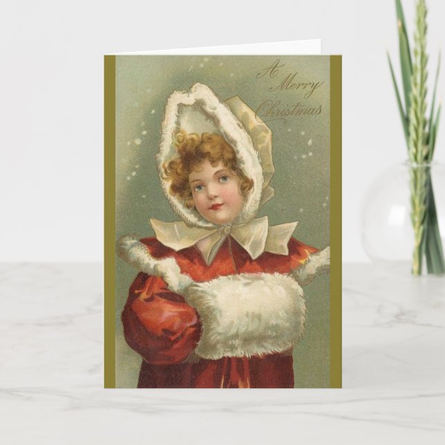 Cartão De Festividades Victorian Girl Christmas Greeting Card (Frente)