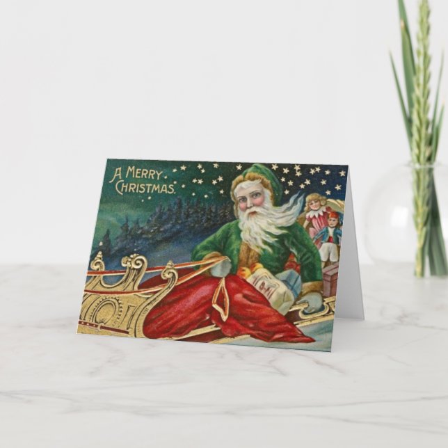 Cartão De Festividades Victorian Green Santa (Frente)
