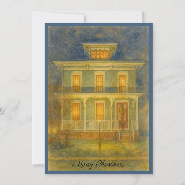 Cartão De Festividades Victorian Home Holiday Card (Frente)