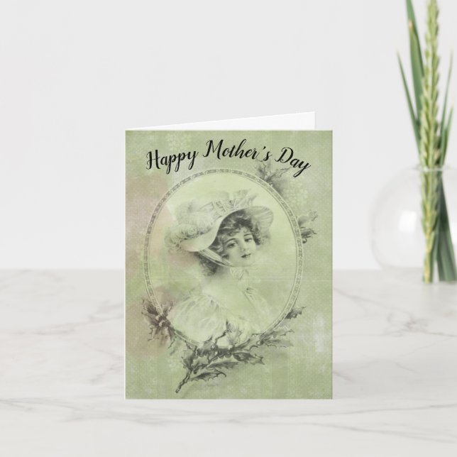 Cartão De Festividades Victorian Lady in Hat Verdigris Green Mother's Day (Frente)