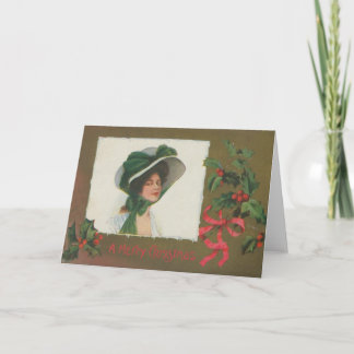 Cartão De Festividades Victorian Lady in White Christmas Card