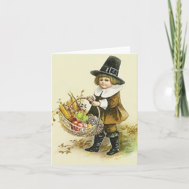 Cartão De Festividades Victorian Pilgrim Thanksgiving Note Card (Frente)