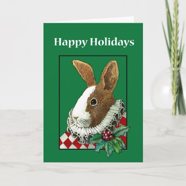 Cartão De Festividades Victorian Rabbit Christmas Holiday Card (Frente)