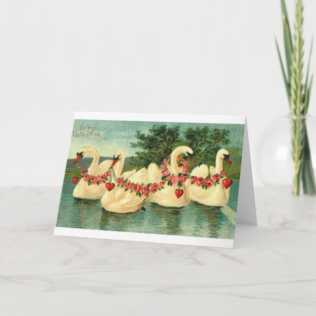 Cartão De Festividades Victorian Swans Valentine's Day Card (Frente)