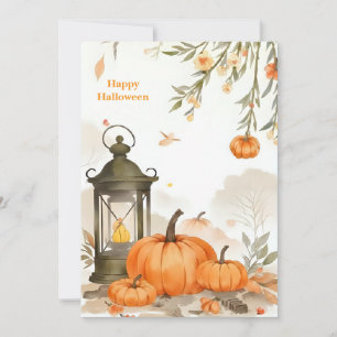 Cartão De Festividades Vida Aquarela de Abóbora no Halloween