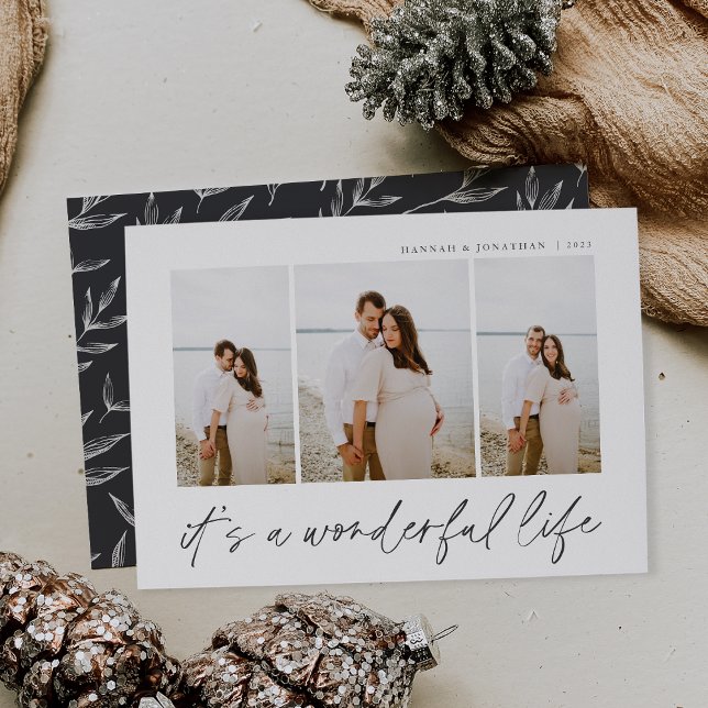 Cartão De Festividades Vida Maravilhosa | Moderno Mínimo 3 Foto Natal (Criador carregado)